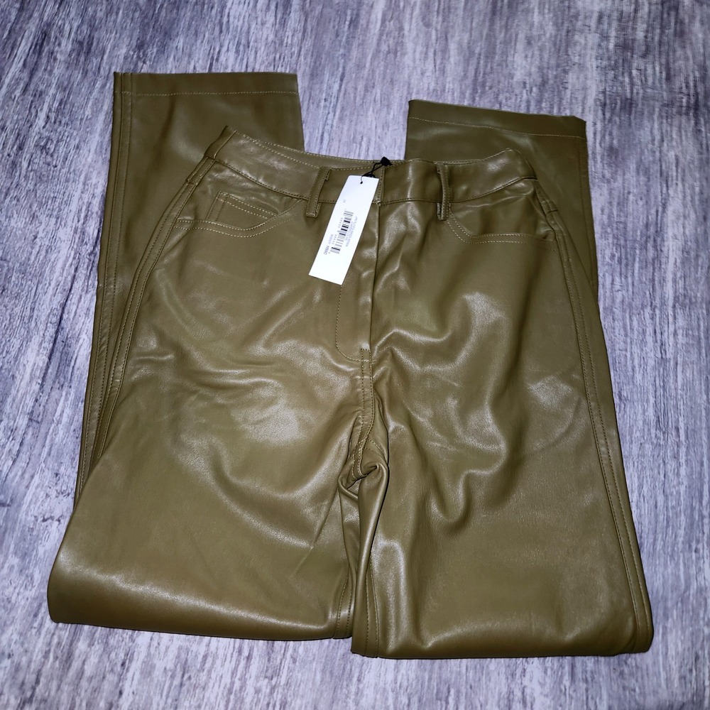 The Drop Faux Leather Pants Olive Green Capers Olive Women's Size 24 - Picture 3 of 10